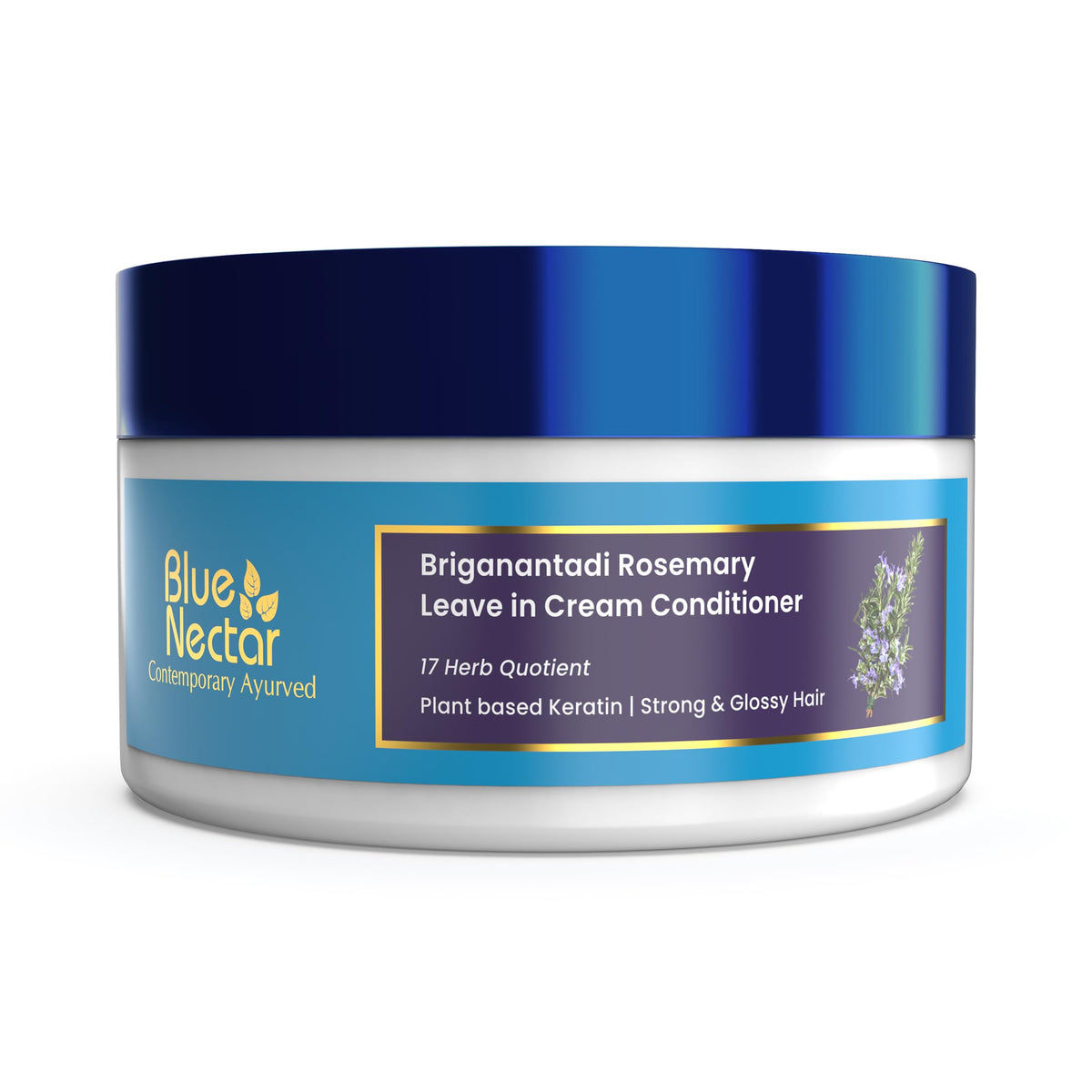 Blue Nectar Rosemary Leave in Conditioner for Strong & Glossy Hair | Natural Keratin Hair Cream for Men & Women | Paraben, Sulfate Free Treatment (16 Herbs, 200g)