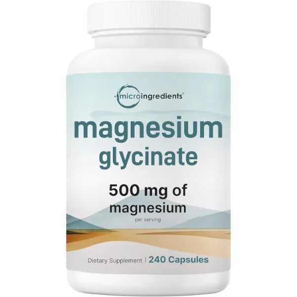 Micro Ingredients Magnesium Glycinate 500mg Per Serving, 240 Capsules | Potent Elemental Form, Chelated, High Absorption | Healthy Muscle, Bones, & Mood Support Supplement | Non-GMO
