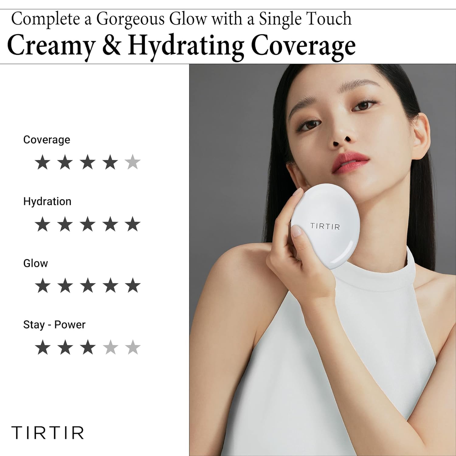 TIRTIR My Glow Cream Cushion | Natural Coverage, Hydrating, Dewy, Glow Finish, 24-Hours Long Lasting, Moisture barrier, Korean Cushion, Pack of 1 (0.63 oz.), 21N Ivory