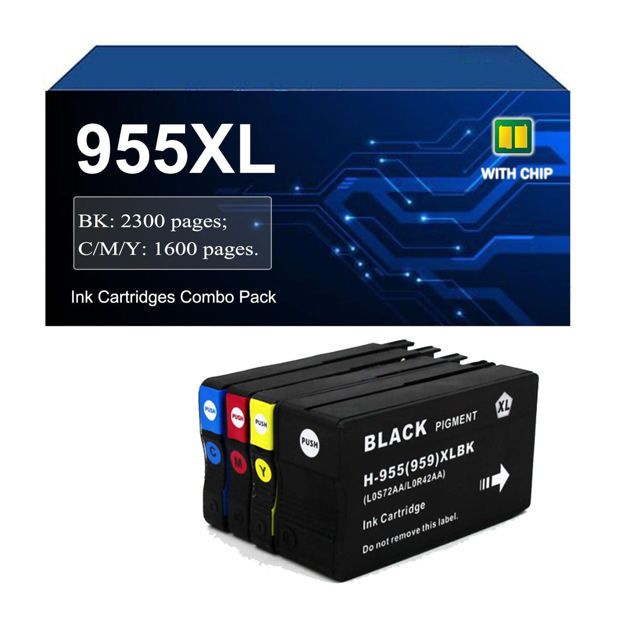 QLPHTE 955 955XL Ink Cartridges Compatible for HP OfficeJet Pro 8210 8216 8710 8720 8725 8730 8740 Printer, 2300/1600 Pages(1 Set)