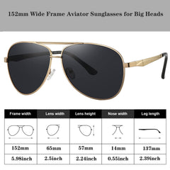 RCXKOOM Big XL Wide Frame Extra Large Polarized Aviator Sunglasses for Big Heads Men Oversized Military Pilot Glasses