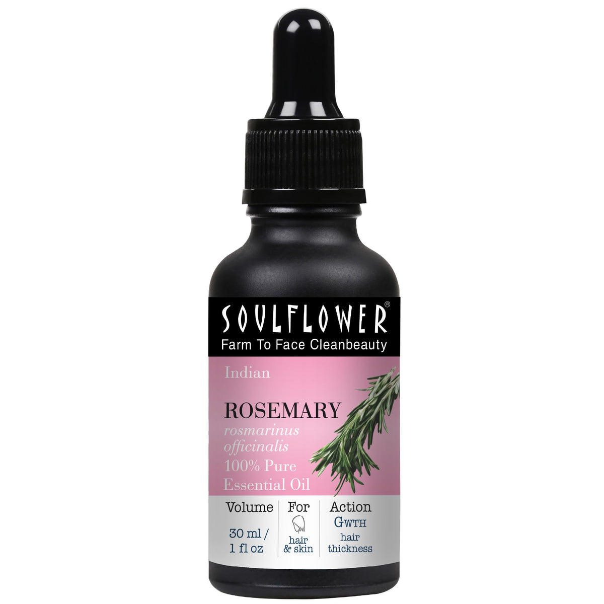 SOULFLOWER ORGANIC ROSEMARY OIL FOR HAIR GROWTH, HAIRFALL CONTROL & SCALP NOURISHMENT, 100% PURE ESSENTIAL OIL, ECOCERT COSMOS CERTIFIED, 30ML/ 1 FL OZ