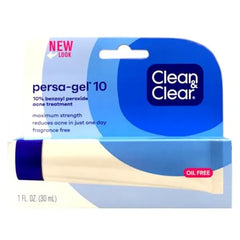 Clean & Clear Persa Gel 10 Acne Medication Spot Treatment with Maximum Strength 10% Benzoyl Peroxide, Pimple Cream & Acne Gel Medicine for Face Acne with Benzoyl Peroxide Medication, 1 oz