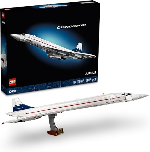 LEGO Icons Concorde Model Plane Kit for Adults to Build, Iconic Airplane Replica Set with Authentic Details and 3 Display Modes, Ideal Gift for Men, Women, Him, Her 10318