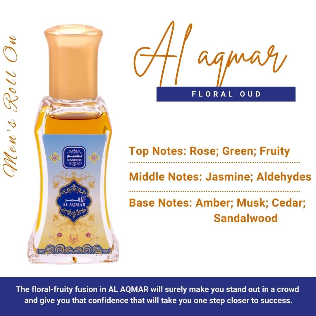 AL AQMAR Perfume Oil Rollerball Non Alcoholic Fragrance Oil Musk Amber Sandalwood Floral Perfumes for Men by Naseem Perfume 24 mL / 0.81 Fl Oz (Pack of 1) - Long Lasting Men's Fragrances.