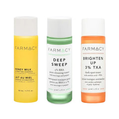 Farmacy Toner Trio Set - Hydrating Essence, 3% TXA Brightening, 2% BHA Deep Sweep (50ml) - Exfoliate, Brighten & Hydrate with Honey, TXA, Salicylic Acid & Moringa