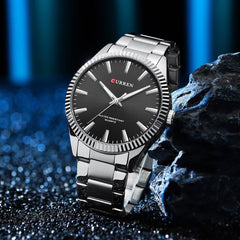 CURREN 8425 Fashion Design Stainless Steel Quartz Watches Casual Business Wrist Watches for Men Luminous Hands Clock - SILVER BLACK