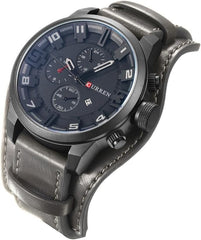 CURREN Leather Analogue - Digital Men's Watch (Grey Dial Grey Colored Strap)