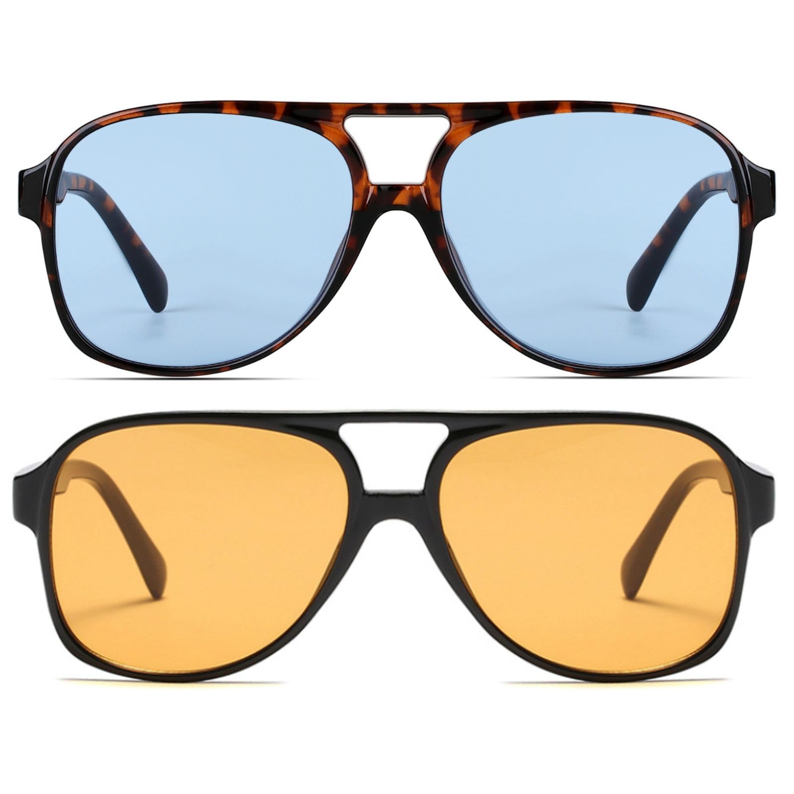 Freckles Mark Vintage Retro 70s Sunglasses for Women Men Classic Large Squared Aviator Frame UV400 Trendy Orange Glasses
