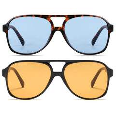 Freckles Mark Vintage Retro 70s Sunglasses for Women Men Classic Large Squared Aviator Frame UV400 Trendy Orange Glasses