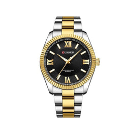 CURREN-Men's Stainless Steel Band Watch, Simple, Round Dial, Casual, Fashion, Water Resistant, Quartz, 8453 - T.T BLACK