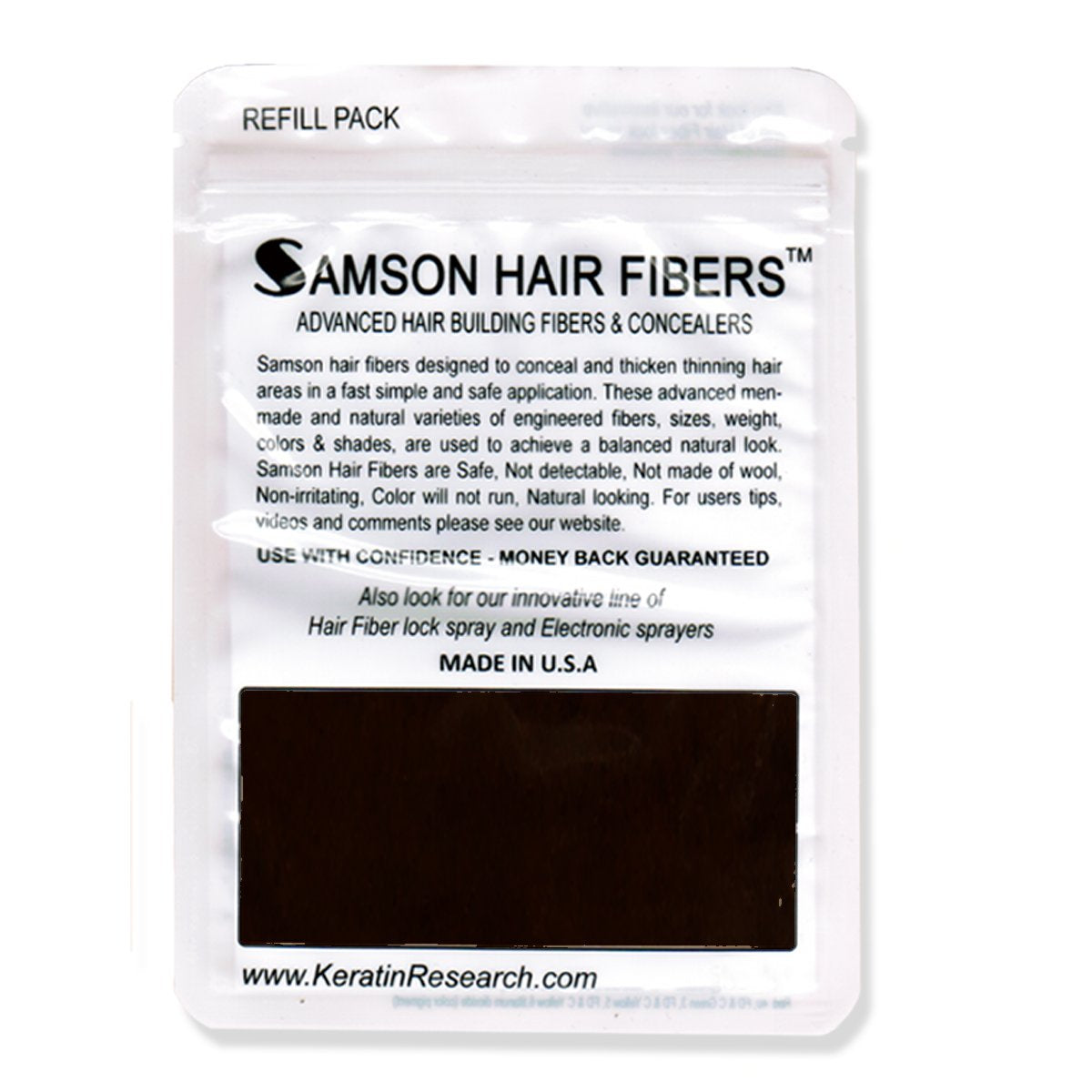 SAMSON HAIR FIBERS by Best Loss Concealer Building Containers & Refills for all brand names Made in USA (Dark Brown Refill)