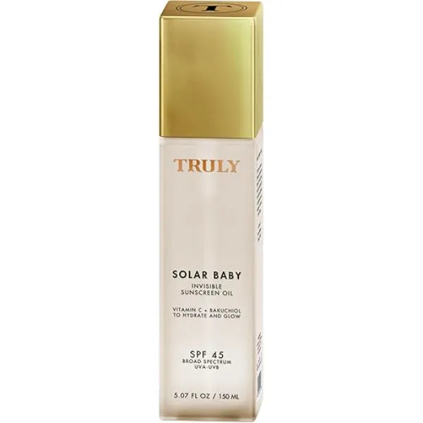 Truly Beauty Solar Baby SPF 45 Invisible Sunscreen Oil for Sensitive Skin Lightweight Body Oil Sunscreen for Glowing Skin Broad Spectrum UVA/UVB Protection No White Cast 3.1 Fl Oz