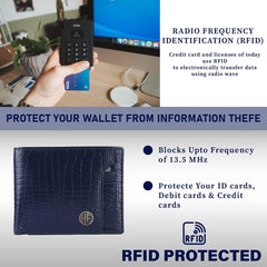 HAMMONDS FLYCATCHER Genuine Leather Wallet for Men - RFID Protected Leather Purse for Men, Money Purse for Men, Bi-Fold Wallet - 6 Card Slots, 1 Card Case, Coin Pocket, Hidden Pockets - Croc Blue
