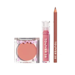 Tower 28 Lip + Cheek Best Sellers - Shine One Lip Gloss Jelly in Pistachio, BeachPlease Cream Blush in Magic Hour, + OneLiner in Work of Art - Everyday Makeup Kit for Sensitive Skin - 3 Count
