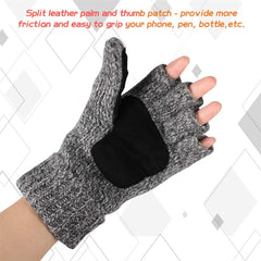 Winter Gloves, Convertible Wool Mittens for Men and Women, Warm Thermal Knit Flip Top Snow Glove for Cold Weather - Light Grey
