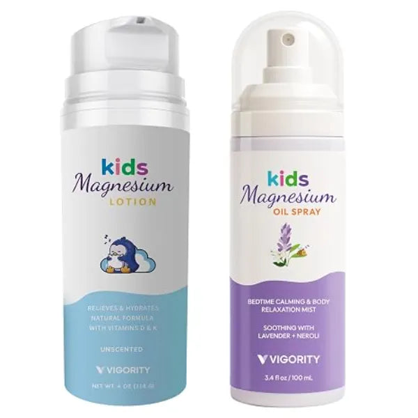 Vigority Magnesium Lotion with Spray for Kids Bedtime Unscented Natural for Sensitive Skin, Aromatherapy for Relaxation & Comfort with Topical Magnesium, Multi Vitamins Moisturizer