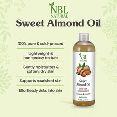 NBL Natural Almond Oil (Large 16 oz) Sweet Almond Oil for Skin or Almond Oil for Hair, the Perfect Natural Body Oil for Women, Great as Unscented Massage Oil, 473 ML