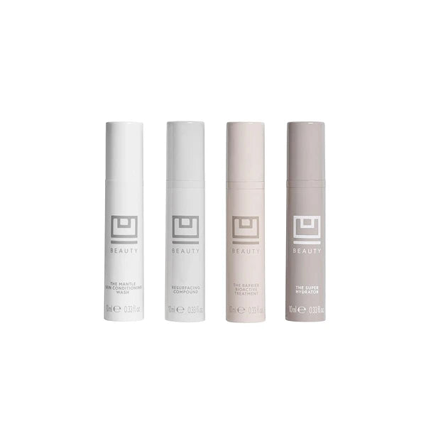 U Beauty Trial Index Set Volume 2 - Trial Size Skin Care Set with a Gentle Cleanser, Resurfacing Hyaluronic Acid Serum, Daily Face Hydrator, and Night Cream Moisturizer - 4-Piece Kit, 0.33 fl oz
