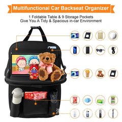 ECVV Car Backseat Organizer with Tablet Holder, Touch Screen Tablet Hanger Stand for Kids Toddlers, PU Seat Organizers and Storage, Cup Umbrella Tissue Holder, Kick Mats Protector Car Accessories