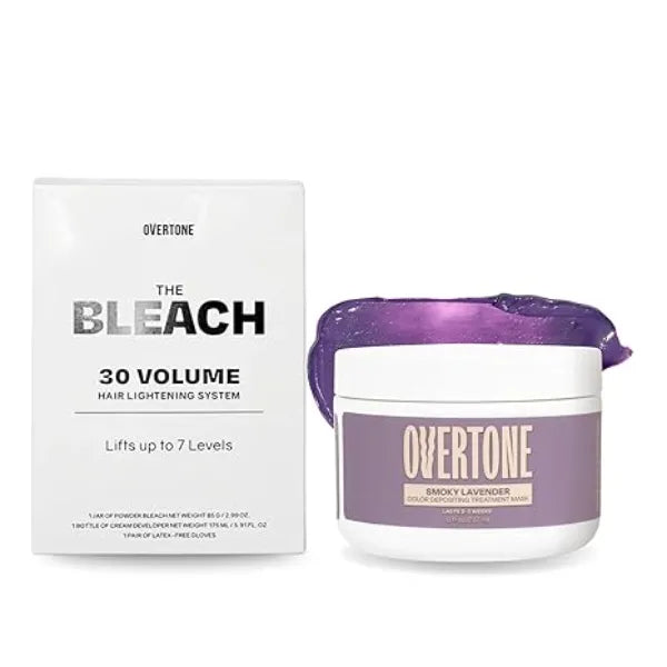 Overtone Color Depositing Semi-Permanent Hair Dye Conditioner - 8 oz For Natural & Color-Treated Hair, The Bleach 30 Volume Hair Lightening Kit - Professional-Grade Included - Smoky Lavender