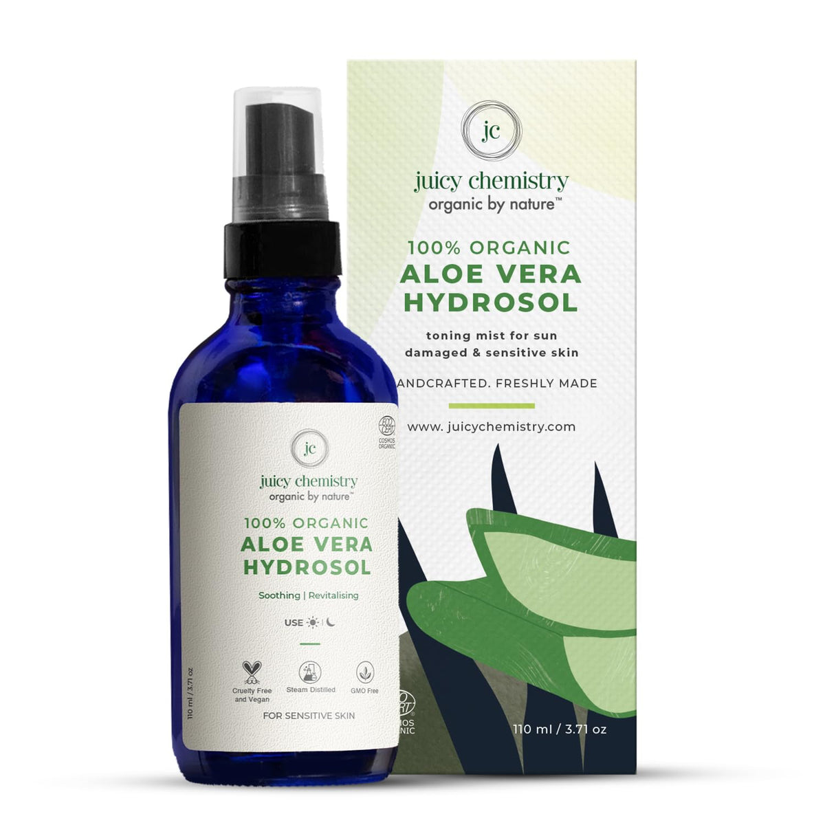 Juicy Chemistry Aloe Vera Toner, Organic facial Mist, Hydrate, Soothe and Balance the Skin's pH - 110ML