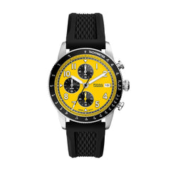 FOSSIL Sport Tourer Watch for Men, Chronograph Movement with Stainless Steel or Leather Strap - Yellow