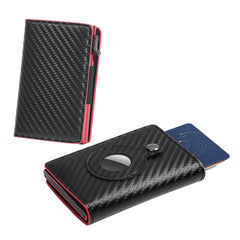 Fermido Air Tag Wallet for Men Anti-Lost Slim Leather Wallet with AirTag Holder RFID Credit Card Holder with Money Clip…, Red Carbon Fiber