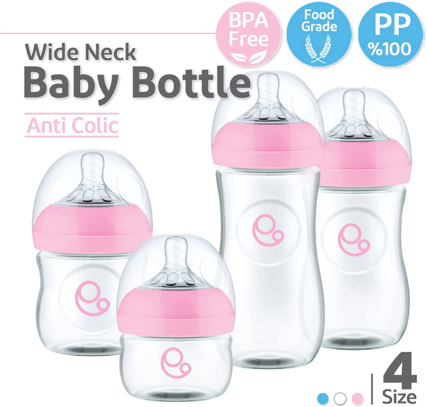 Umomy 6+ Months Baby Anti-Colic Bottles Wide Neck Breast-Like Nipple  Medium Flow Silicone Teat PP Infant Bottles for Breastfeeding Toddler 