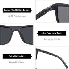 PUKCLAR Polarized Sunglasses for Men Lightweight TR90 Frame UV400 Protection Square Sun Glasses