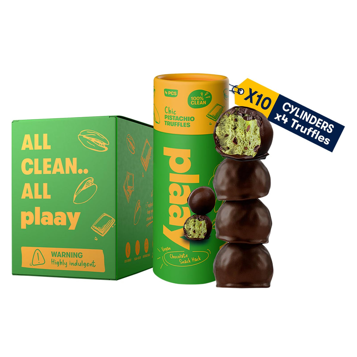 Plaay Pistachio Dark Chocolate Truffles – keto-friendly snack with clean ingredients, pistachio-packed indulgence for guilt-free, everyday chocolate bliss 10 x 60g