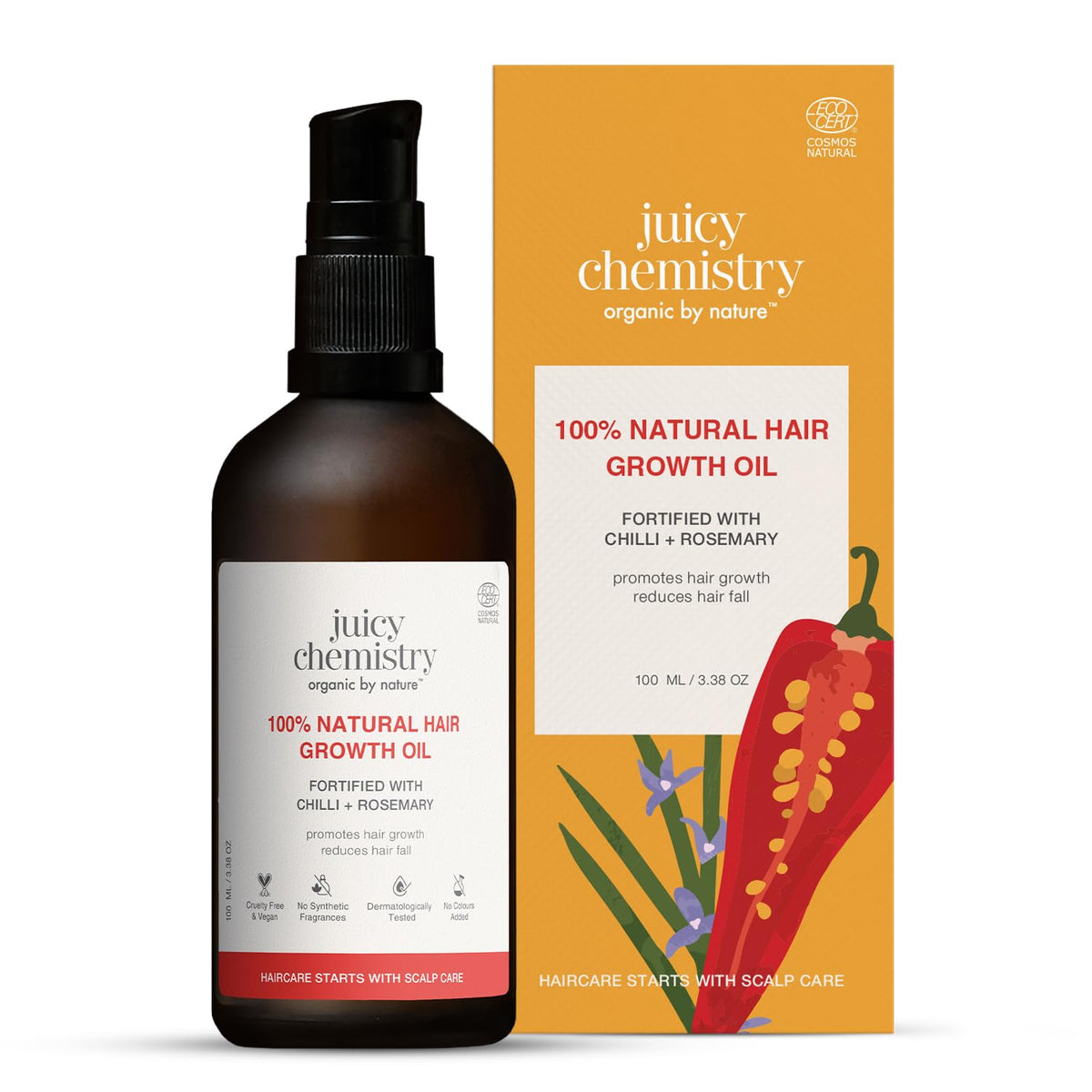 Juicy Chemistry Chilli, Horsetail & Blackseed, 100 ml | Enriched with Rosemary Oil & Kalonji Oil to Control Hair Fall | Clinically Proven with Natural DHT Blockers for Men & Women | For Healthy Hair