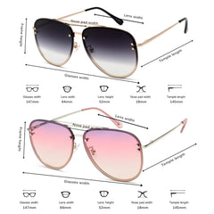 VIVIENFANG Premium Rimless Oversized Aviator Sunglasses for Women, Polarized PC Lens UV Protection Womens Shade VF2203