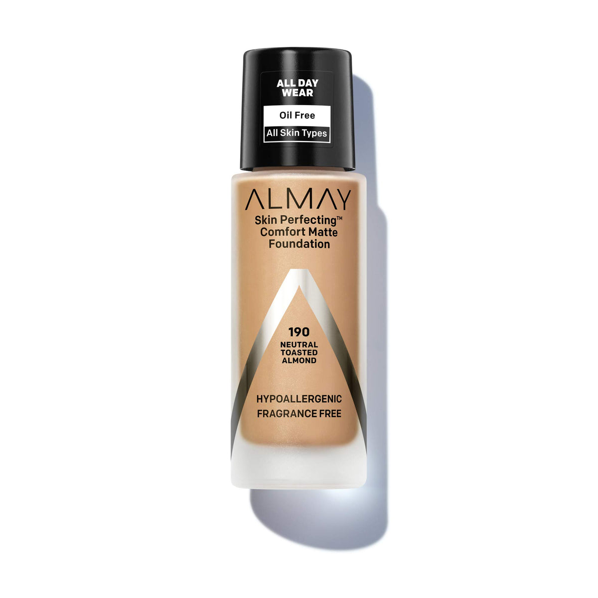 Almay Skin Perfecting Comfort Matte Foundation, Hypoallergenic, Cruelty Free, Fragrance Free, Dermatologist Tested Liquid Makeup, Neutral Toasted Almond, 1 Fluid Ounce