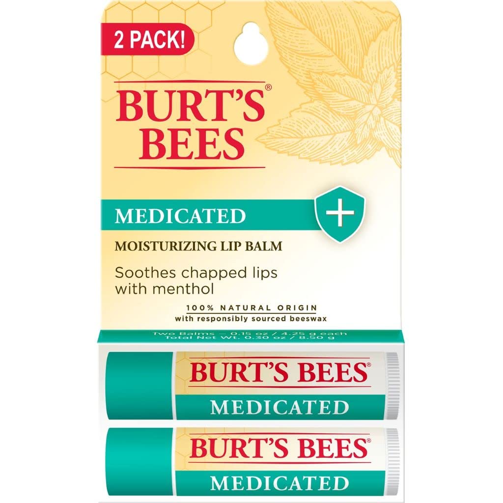 Burt's Bees Medicated Moisturizing Lip Balm Twin Pack for Unisex 2 x 0.15 oz Lip Balm