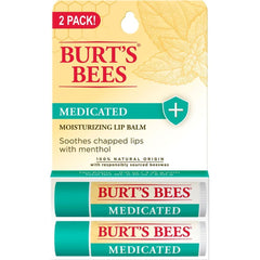 Burt's Bees Medicated Moisturizing Lip Balm Twin Pack for Unisex 2 x 0.15 oz Lip Balm