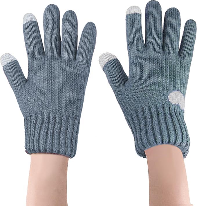 BananaHome Thermal Winter Gloves Fleece Lining Touch Screen Knit Stretchy Warm Gloves Cold Weather Gloves for Running Cycling Riding for Women - Grey Blue