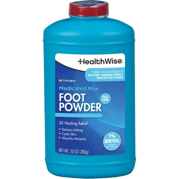 HealthWise Maximum Strength Medicated Foot Powder, 1% Menthol, 10 oz