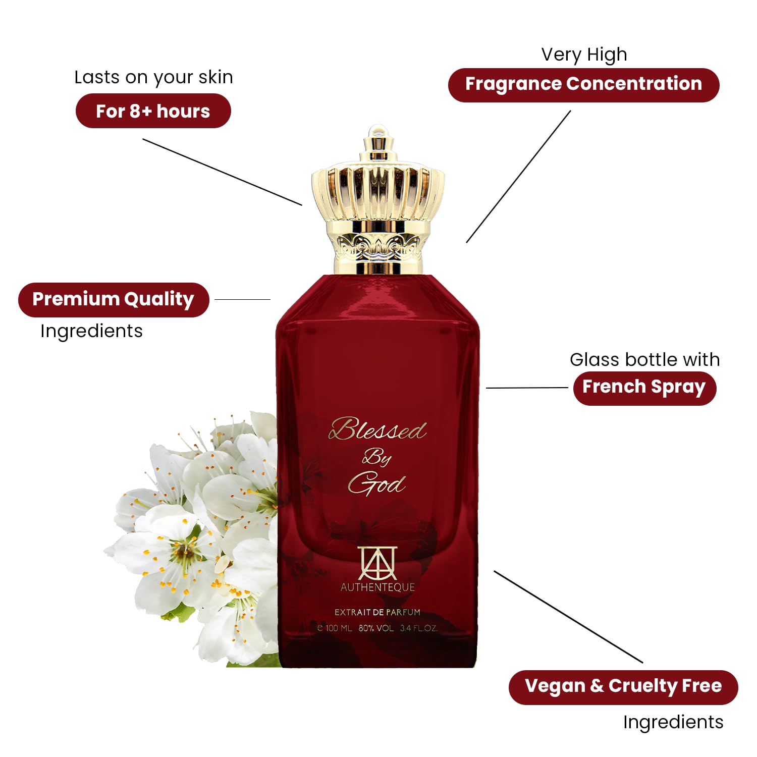 AUTHENTEQUE - Blessed by God Perfumes for Women & Men - Inspired by MFK’S baccarat Rouge 540 - Unisex Perfume - 3.4 Fl Oz - Long lasting Fragrance - Amberwood, Ambergris, Saffron, Jasmine - 100ml