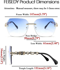 Rimless Sunglasses for Women Metal Square Frame Classic Diamond Grandient lens Eyewear UV Protection Fashion Shades for Women B2567