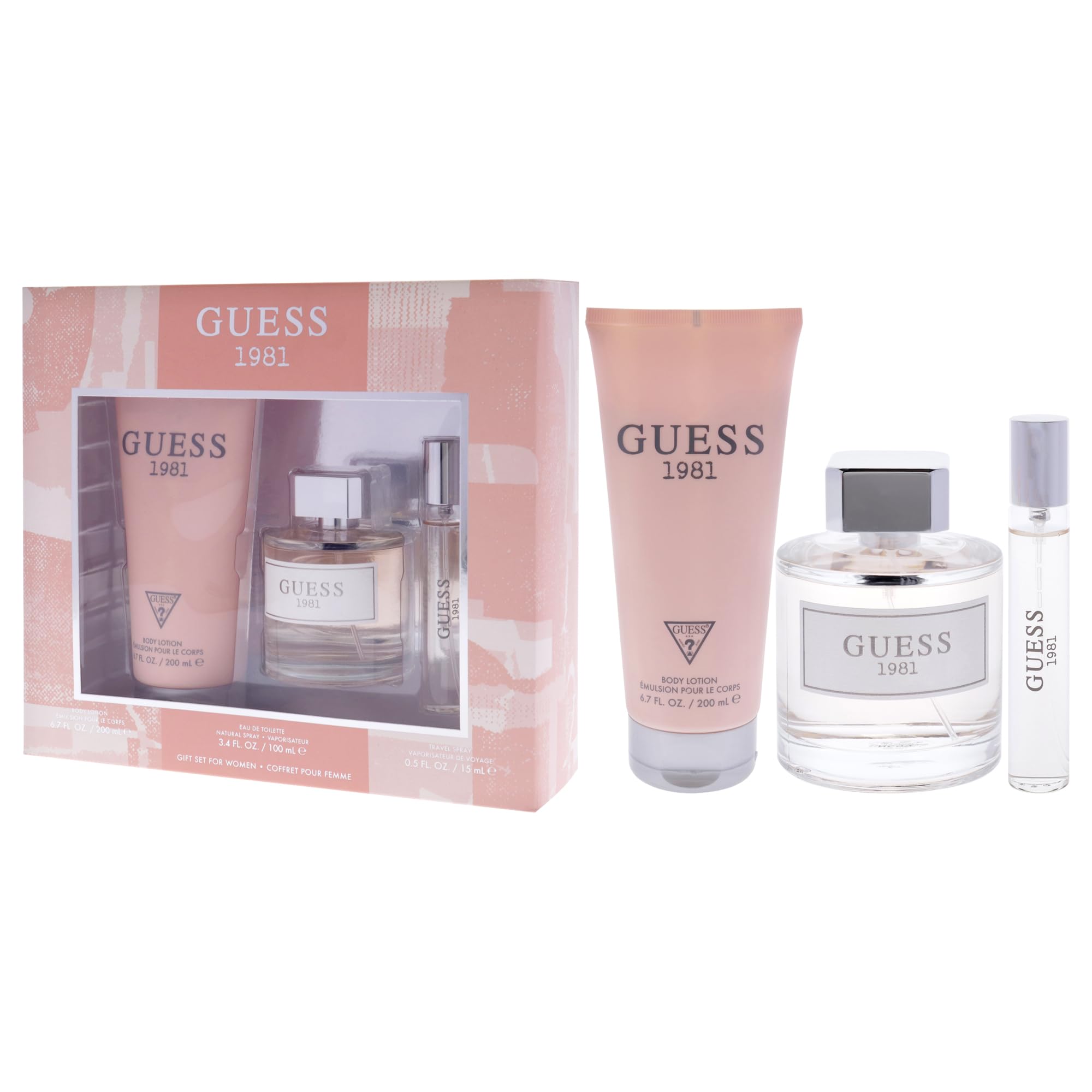 GUESS 1981 Los Angeles for Women Edt 100ml + 15ml Travel Spray + 200 Bl Set 2020, Silver/Navy