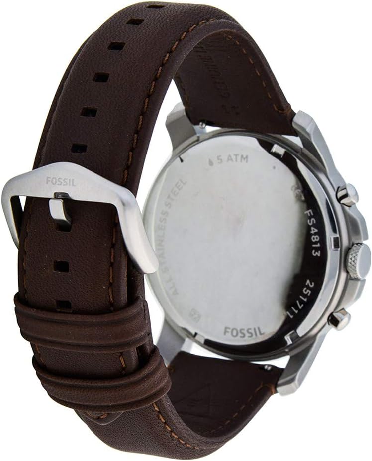 Fossil mens quartz watch, black chronograph display and leather strap - fs4813ie , brown