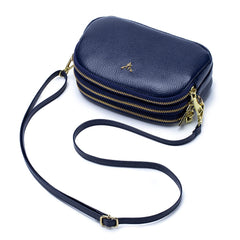 Small Crossbody Bags Genuine Leather Shoulder Handbags Trendy Design Cellphone Purses for Women and Girls - Blue