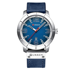 Mens Watches,CURREN Watches Quartz Analog Calendar,Wrist Watch for Men, Fashion Waterproof Leather Strap - Blue