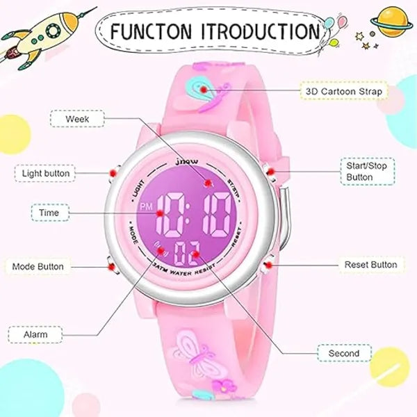 KASTWAVE Toddler Kids Digital Watches for Girls Boys, 3D Cute Cartoon 7 Color Lights Waterproof Sport Electronic Wrist Watch with Alarm Stopwatch for 3-10 Year Children