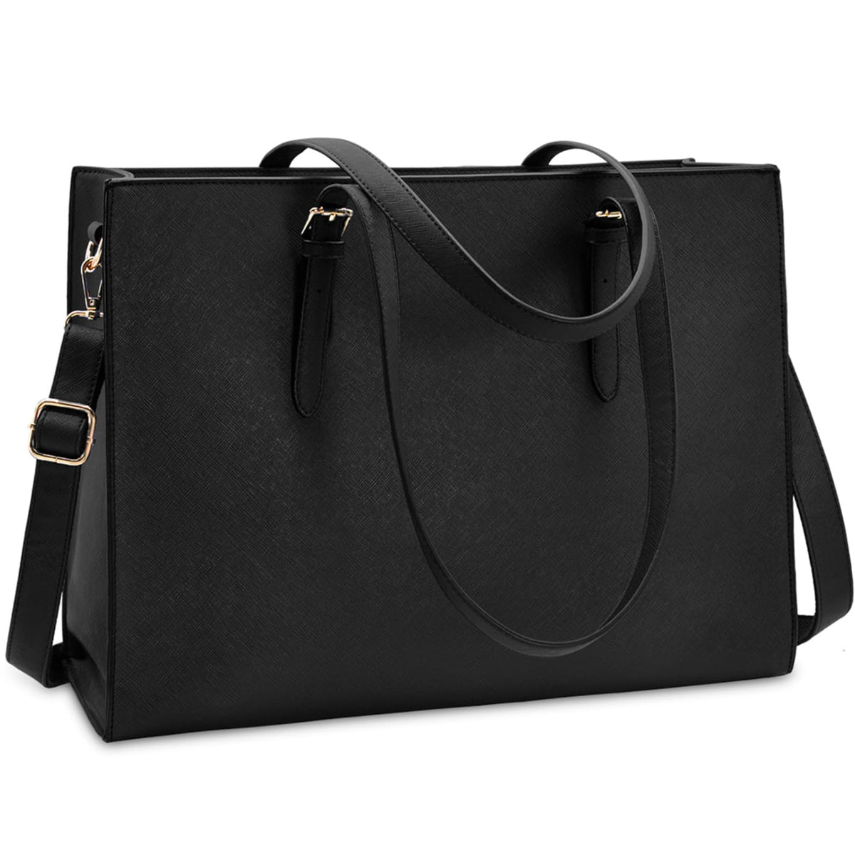 Laptop Bag for Women Waterproof Lightweight Leather 15.6 Inch Computer Tote Bag - Black