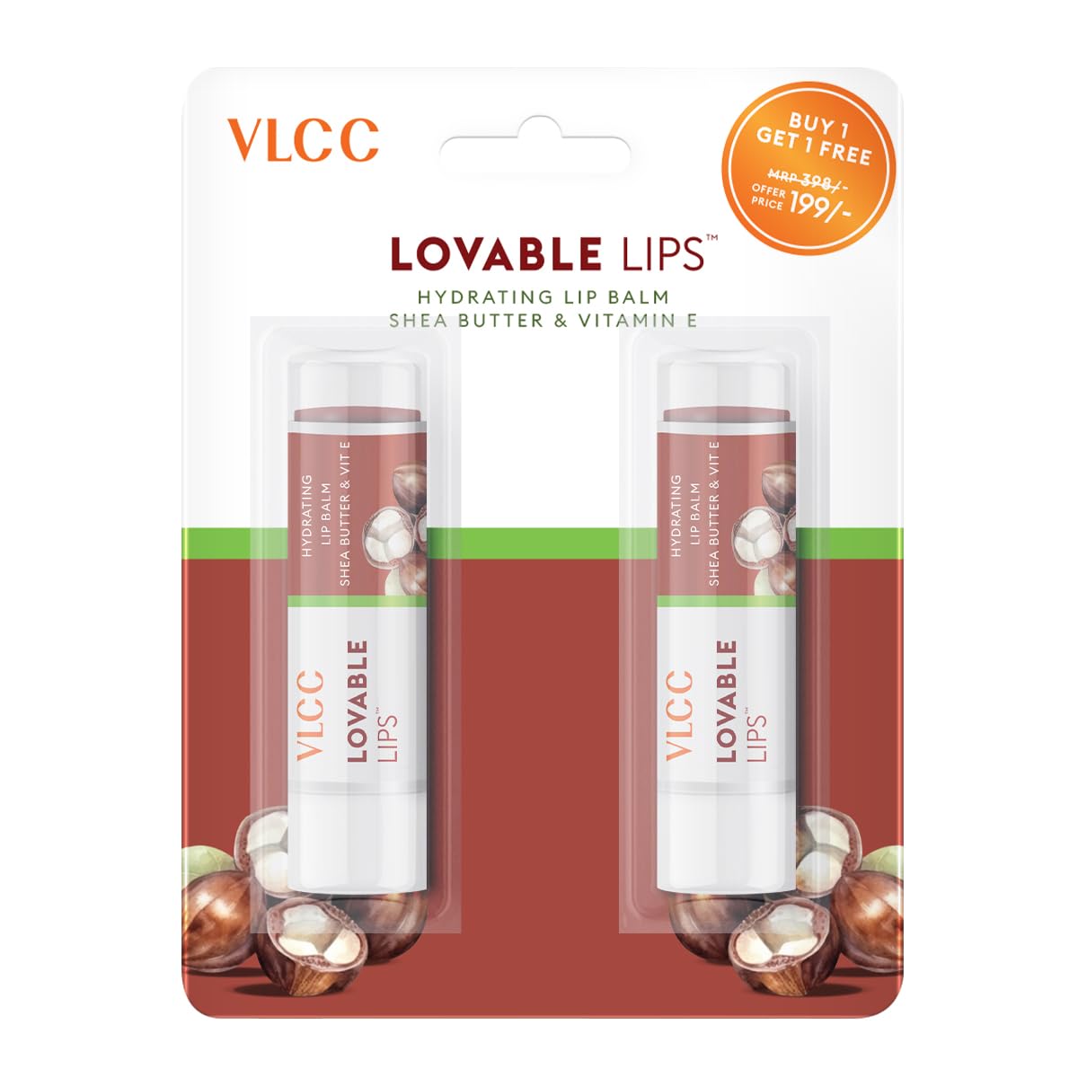 VLCC Lovable Lips Hydrating Lip Balm - Shea Butter + Vitamin E - 4.5g + 4.5g | | Nourishes, Moisturizes & Softens Lips | Infused with Olive, Mango & Almond Oils for Supple, Smooth Lips