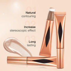 3 Pcs Liquid Contour Highlighter Blush Set - Long Lasting Waterproof Contour Beauty Wand with Cushion Applicator - Bronzer Contour & Shimmer Pearl Highlight Cream Pink Blusher (A Set)