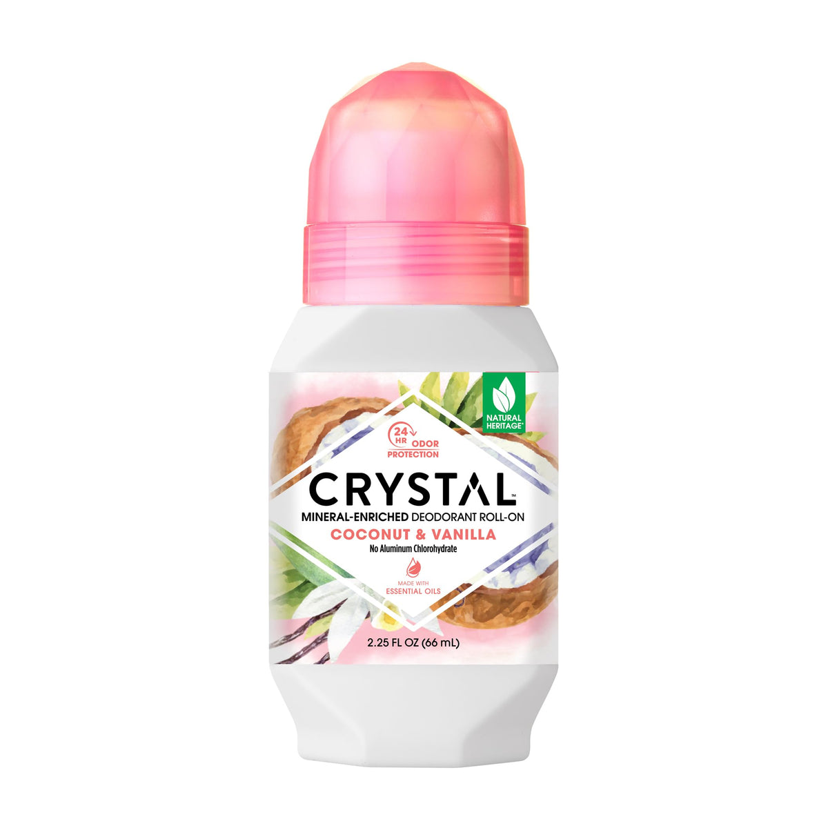 Crystal Essence Mineral Deodorant Coconut Vanilla Roll-On Body Deodorant With 24-Hour Odour Protection, Paraben Free, 2.25 FL OZ (Packaging May Vary) (2.25 Fl Oz/66ml)
