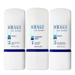 Obagi Medical Nu-Derm Hyperpigmentation Essentials with Clear Fx Cream, Blend Fx Night Cream, & Exfoderm Forte Exfoliator – Brightening & Exfoliating Hyperpigmentation Regimen - 2oz